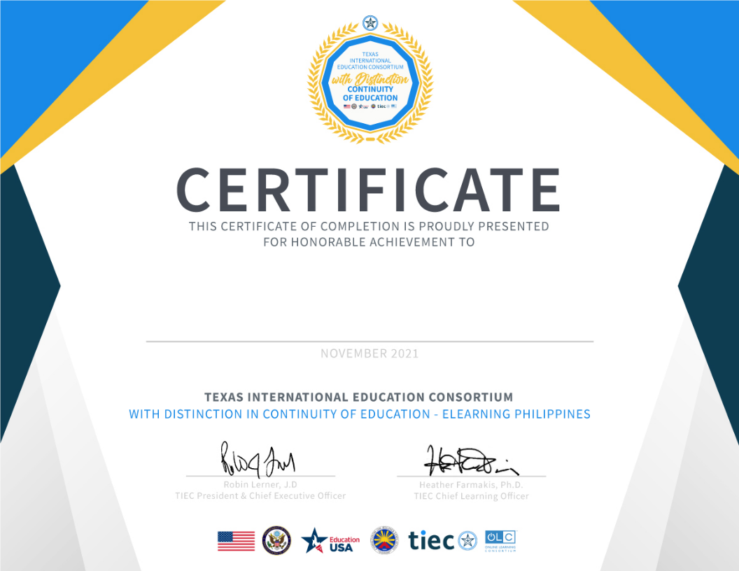 CHED-TIEC Continuity of Education Distinction • Texas International ...