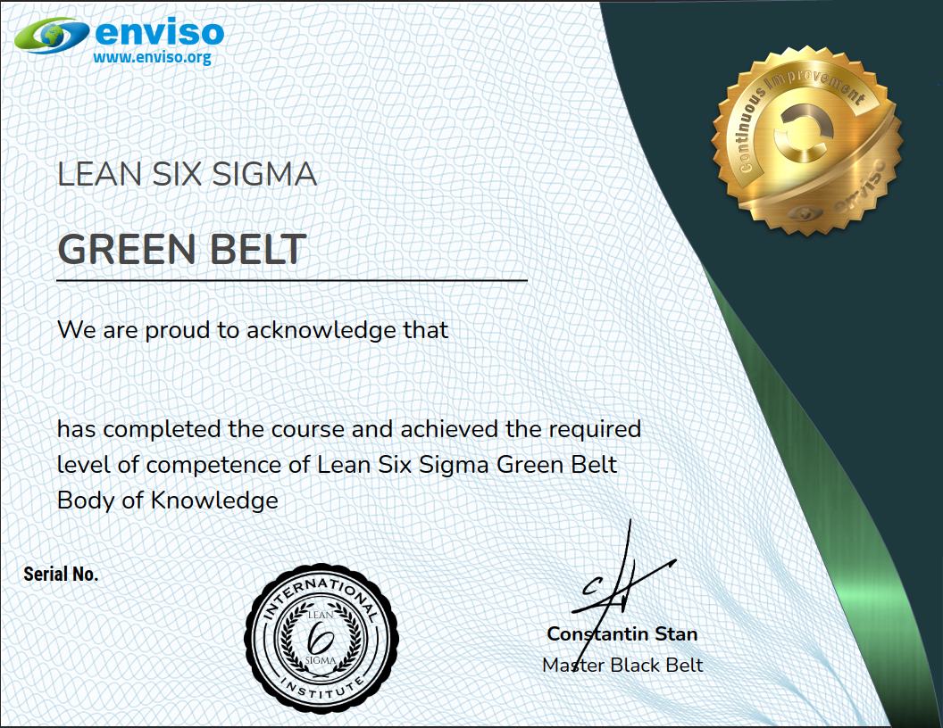 LEAN SIX SIGMA GREEN BELT • ENVISO • Accredible • Certificates, Badges ...